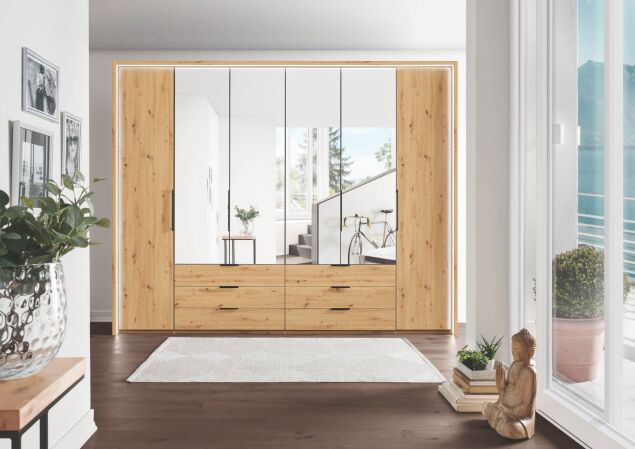 MONACO 2000 bear 0405 20jd 00058 19 Bianco Eiche NB FKTS 300cm 6 SK 4 Spiegel LED Bel.umlaufend H236